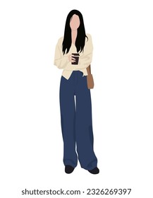 Beautiful and cute girl in stylish and fashionable clothes on a white background. Vector illustration in a flat style.