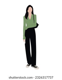 Beautiful and cute girl in stylish and fashionable clothes on a white background. Vector illustration in a flat style.