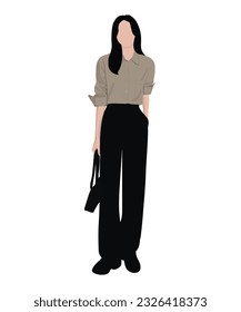 Beautiful and cute girl in stylish and fashionable clothes on a white background. Vector illustration in a flat style.