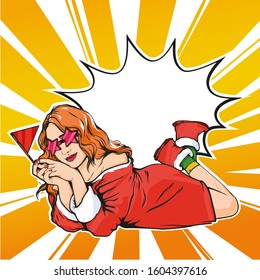 Beautiful and cute girl, vector hand drawn cartoon illustration with place for text