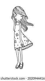 beautiful cute girls hand drawn, Happy young girl teenager cartoon doodle women isolated on white background vector illustration