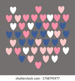 Beautiful cute gray background with many hearts. Use as mocap for lettering, invitations, posters, postcards, covers, wrapping paper, pennants. Vector graphics