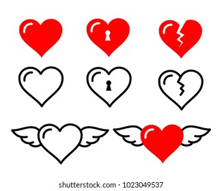 Beautiful cute heart icon set vector