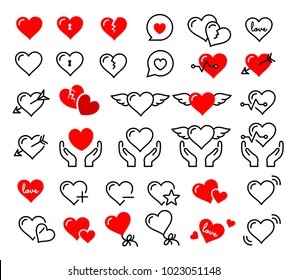 Beautiful cute heart icon set vector