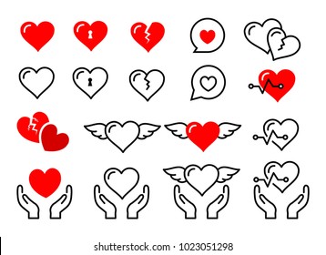 Beautiful cute heart icon set vector