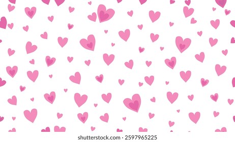 Beautiful and cute heart seamless pattern vector, white background with pink hearts, love pattern, Happy Mothers Day pink background, collection of heart for fabric, crafting tape, wrapping paper
