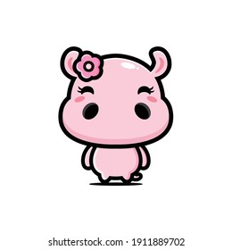 Beautiful cute hippopotamus with flower accessory in her hair