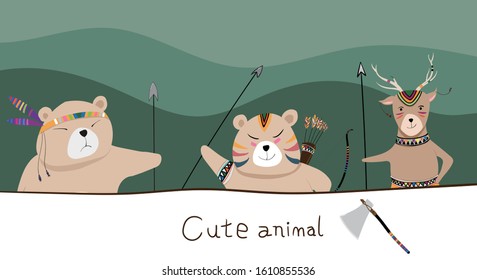 Beautiful cute indian bear and deer illustration
