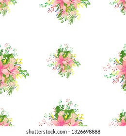Beautiful cute liliya pattern. Different detail design with tropic monstera and foliage