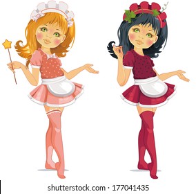 Beautiful cute little girls isolated on white. Vector illustration