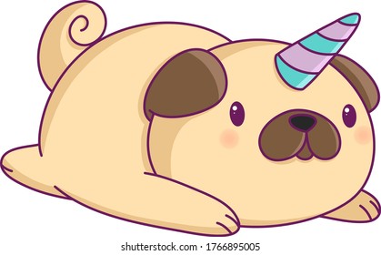 
Beautiful cute multi-colored cartoon unicorn pug