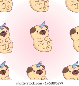 
Beautiful cute multi-colored cartoon unicorn pug pattern