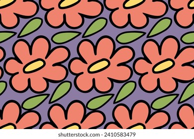 Beautiful, cute, nice, lovely springtime or summer field, garden flower. Nature. Seamless vector pattern for design and decoration.