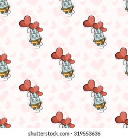 Beautiful and cute pattern with rabbit. Love and romance. Wallpaper.