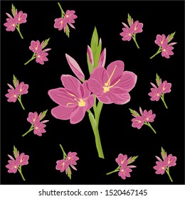 Beautiful and cute pink flower pattern in vectors. Large, small, scattered and random flower motifs. Elegant templates that can be used for fashion, wallpaper, gift wrap, book cover, and websites.