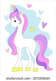 Beautiful cute pink Unicorn with pink heart. Cartoon vector illustration