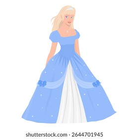Beautiful cute princess with long hairstyle holding her long dress vector illustration on white background