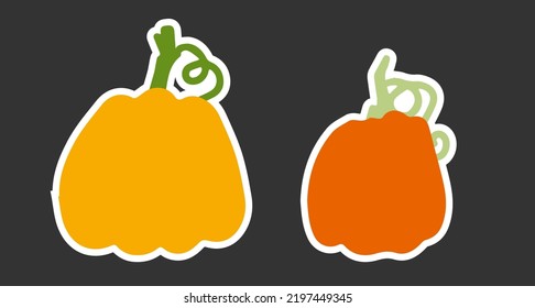 Beautiful cute pumpkin sticker set. A collection of decor for celebrating and decorating Halloween. Minimalistic vector silhouette of a pumpkin in a flat style