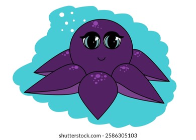 A beautiful, cute, purple octopus with amazing eyes that look adorable. Cartoon octopus in blue background, illustration for children. Doodle design, tile, background, repeat, wallpaper, scarf