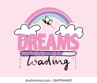Beautiful cute rainbow drawing. Happy fun design. Vector illustration for fashion graphics, t shirt prints, posters, stickers, frames