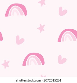 Beautiful cute rainbows and hearts seamless repeating pattern texture background design