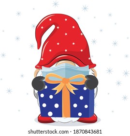 beautiful cute Santa Claus wearing mask for protection and celebrating new year Merry Christmas 