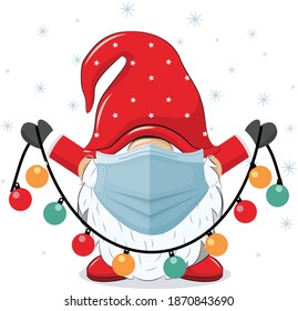 beautiful cute Santa Claus wearing mask for protection and celebrating new year Merry Christmas 
