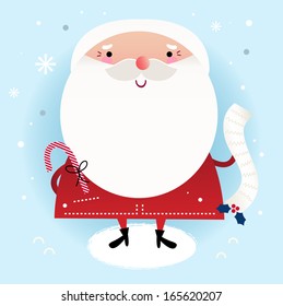 Beautiful cute Santa with delivery note on winter background