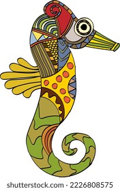 Beautiful and cute seahorse with bright coral patterns.