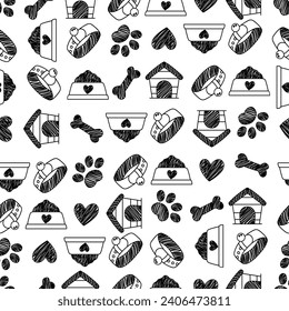 Beautiful cute seamless pattern background pet, dog, cat I LOVE MY PET. Vector
