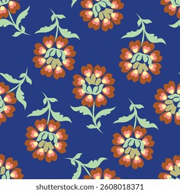 Beautiful cute small rose flowers with leaves on white background, simple vintage ditsy style of light blue and green colors. Seamless pattern for textile, fabric print, home decor, design. Vector