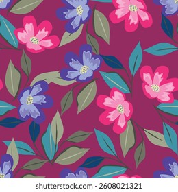 Beautiful cute small rose flowers with leaves on white background, simple vintage ditsy style of light blue and green colors. Seamless pattern for textile, fabric print, home decor, design. Vector