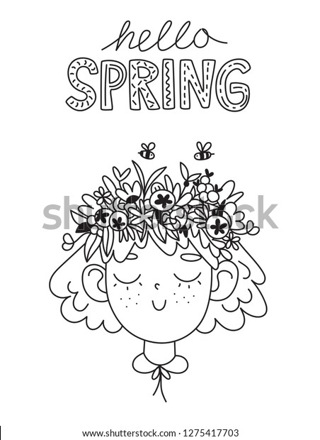 beautiful cute spring girl flower wreath stock vector