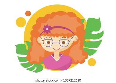 Beautiful cute summer girl - vector illustration of beautiful red-haired happy girl face, positive face features, teenager winking. 