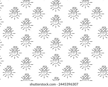 Beautiful cute sun in sunglasses and hat black transparent summer diamond mesh pattern. Textile texture, print, packaging, web
