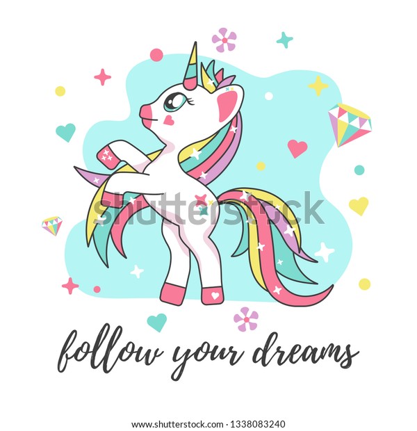 Beautiful Cute Unicorn Elements Heart Diamond Stock Vector (Royalty ...