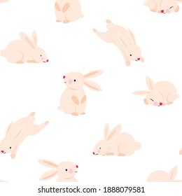 Beautiful cute vector cartoon rabbit seamless pattern