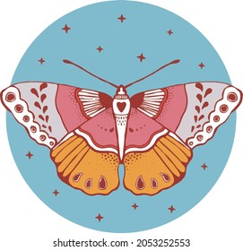 Beautiful cute vector illustration of butterfly in pastel colors. Ideal for stickers, graphic design, web design, logo, scrap booking, print and more.