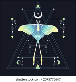 Beautiful cute vector illustration of butterfly in retro colors. For print for T-shirts and bags, decor element. Mystical and magical, astrology illustration