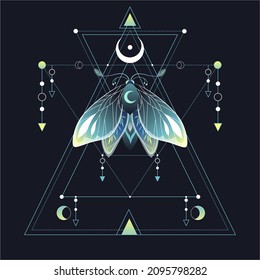 Beautiful cute vector illustration of butterfly in retro colors. For print for T-shirts and bags, decor element. Mystical and magical, astrology illustration