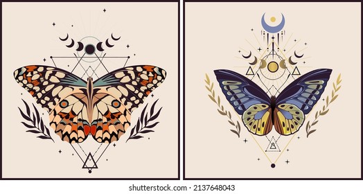 Beautiful cute vector illustration of butterfly in retro colors. For print for T-shirts and bags, decor element.