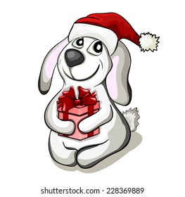 beautiful cute vector Santa rabbit with gift box