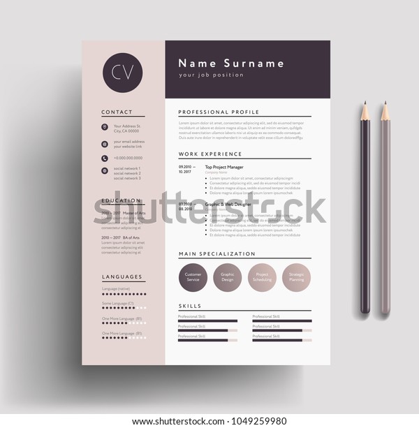 Beautiful CV / Resume template -\
elegant stylish design - dusty pink color background\
vector