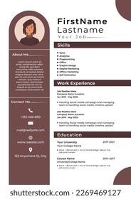 Beautiful CV - Resume template - Simple design with photo - Brown color background vector