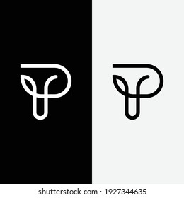 Beautiful D linear text logo with leaf. Unique Graphic vector logo for top brands