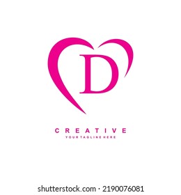 beautiful D logo design with pink love. letter D logo with heart. beauty logos. suitable for product promotion, business marketing, etc