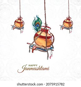 Beautiful dahi handi in Krishna Janmashtami card design