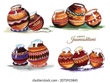 Beautiful dahi handi set in Krishna Janmashtami card design