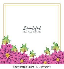 Beautiful dahlia floral frame realistic style isolated white background for multi purpose decoration