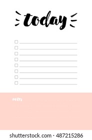 Beautiful Daily Planner vector template. Printable Daily check list design, ready to use. Cute typography schedule design A4 format.